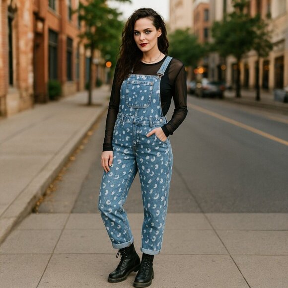 Momokrom Painted Leopard Denim Overalls W/ Adjustable Straps – M/8 NWT - Picture 9 of 9